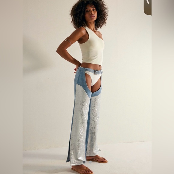 Free People Accessories - NWT Free People x  Tricia Fix Festival Denim Shine Chaps  - M